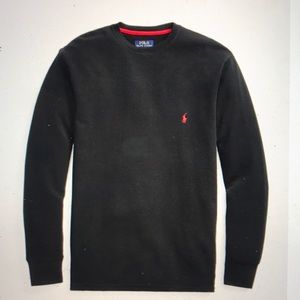 Mens polo waffle knit crew neck thermal